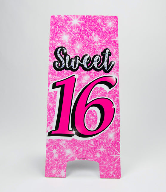 Cartel Advertencia Dulces 16 Rosa 62,5cm