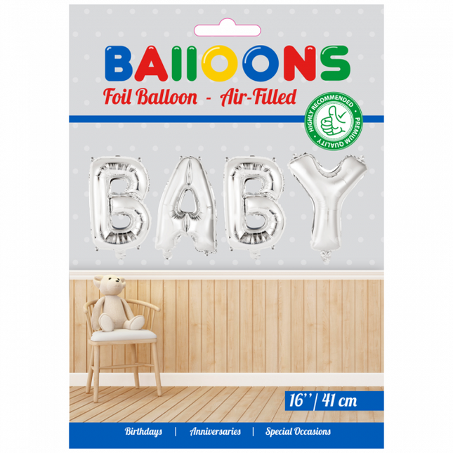 Globos Letra Set Bebé Plata 41cm