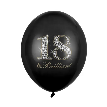 Globos 18 Años y Negro Brillante 30cm 6pcs