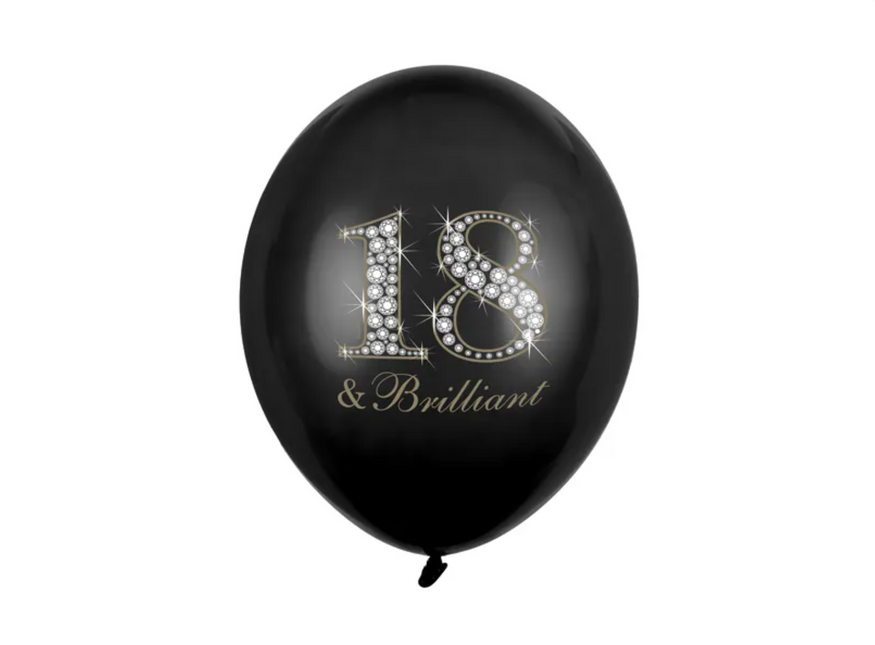 Globos 18 Años y Negro Brillante 30cm 6pcs