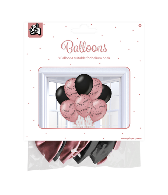 Globos Congrats Rosa Negro 30cm 8pcs