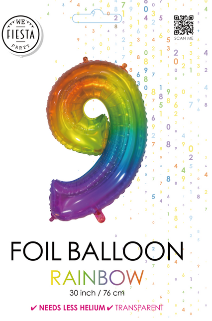 Globo de foil Figura 9 Arco Iris Transparente 66cm