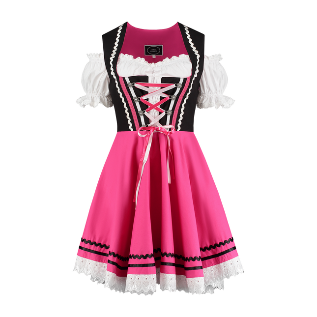 Oktoberfest Vestido Dirndl Oktoberfest Negro Rosa Señoras 2 Piezas