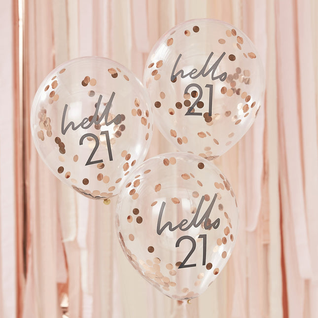 Globos Confetti Oro Rosa 21 Años 30cm 5pcs