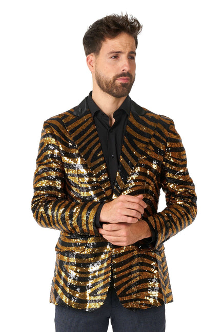 Gold Black Tiger Paillet Blazer Hombre OppoSuits