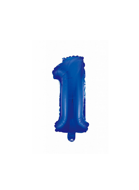 Globo Foil Figura 1 Azul 41cm con Pajita