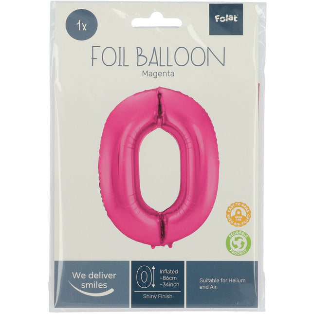 Globo Metalizado Figura 0 Fucsia XL 86cm vacio