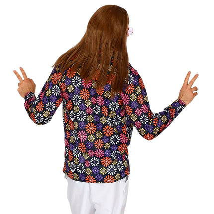 Disco 70S Blusa Morada Flores Hombre