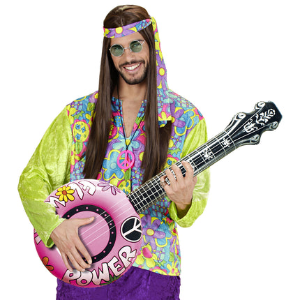 Hippie 60S Banjo Falso Hinchable Rosa 1m