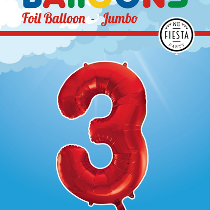 Globo Foil Figura 3 Rojo XL 86cm vacío