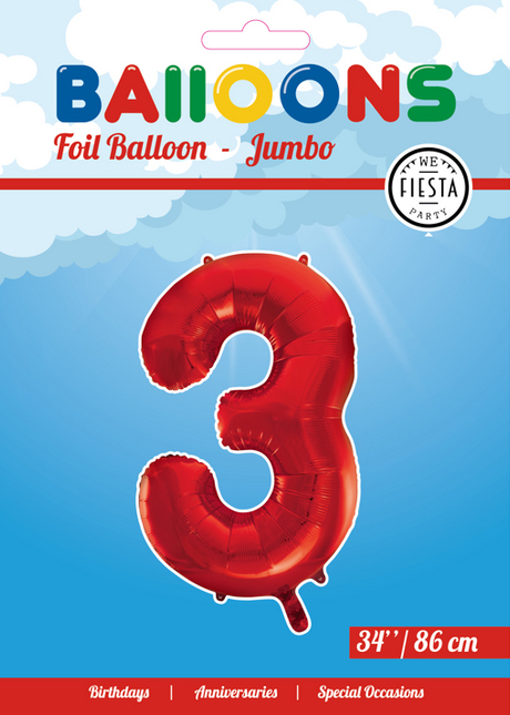 Globo Foil Figura 3 Rojo XL 86cm vacío