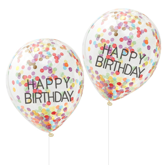 Arco Iris Feliz Cumpleaños Confetti Globos 30cm 5pcs