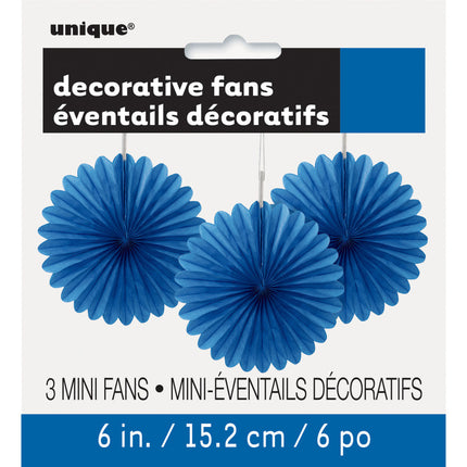 Abanicos de Papel Azul 15cm 3pcs