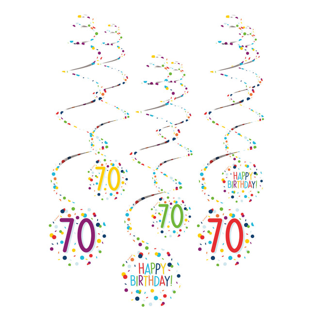 Decoración Colgante 70 Años Feliz Cumpleaños Confetti 61cm 6pcs