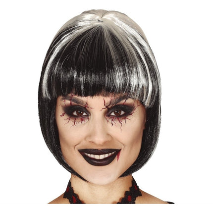 Peluca de Halloween Bob Negro Blanco