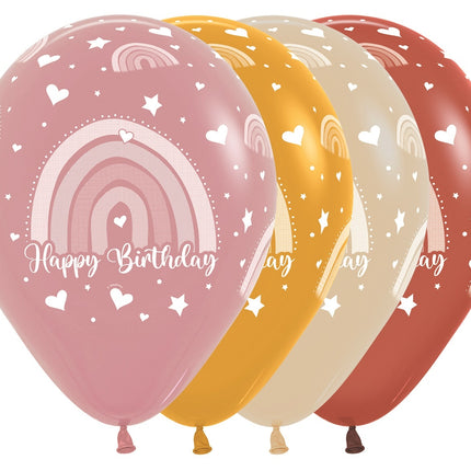 Globos Feliz Cumpleaños Boho Rainbow Mix 30cm 25pcs