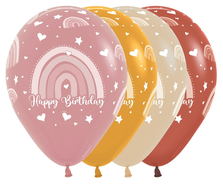 Globos Feliz Cumpleaños Boho Rainbow Mix 30cm 25pcs