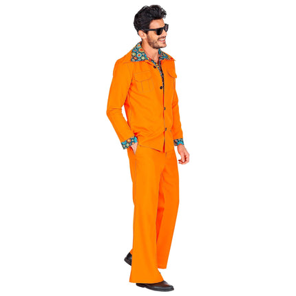 Disfraz Disco 70S Naranja Flores Hombre