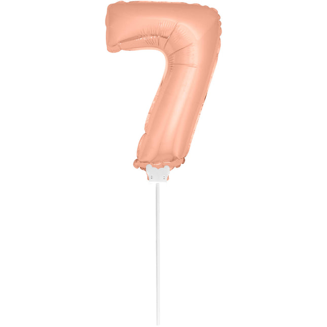 Globo Foil Figura 7 Oro Rosa 36cm con palo