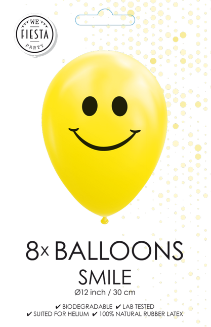 Globos Amarillos Smiley 30.5cm 8pcs