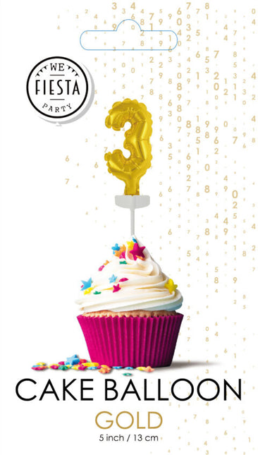 Gold Cake topper 3 Años Globo Foil 12.5cm