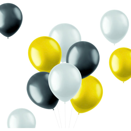 Globos de Colores Negro Oro Plata Metalizado 33cm 100pcs