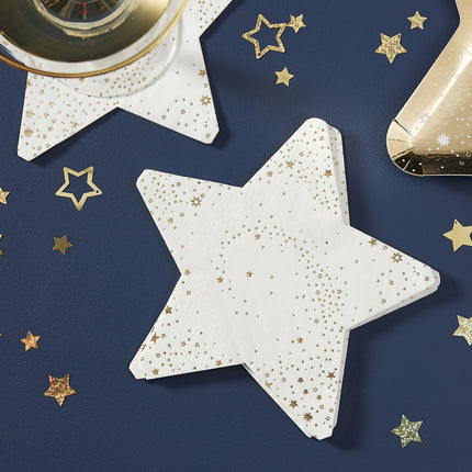 Servilletas Estrellas Oro/Blanco 16,5cm 16pcs