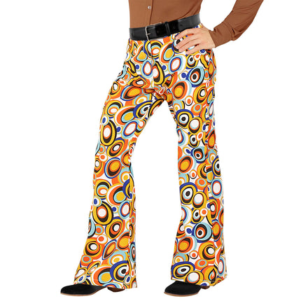 Pantalones Disco 70S Naranja Hombre Círculos