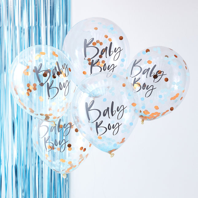 Globos Confeti Azul Bebé Niño 30cm 5pcs