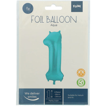 Globo Foil Figura 1 Verde Menta Pastel XL 86cm Vacío