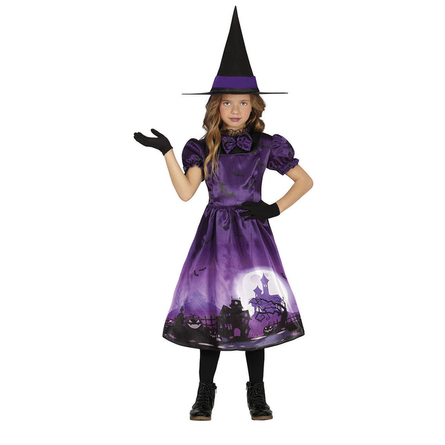 Vestido Bruja Halloween Niña Morado