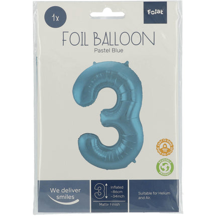 Globo Figura 3 Azul Pastel XL 86cm vacío