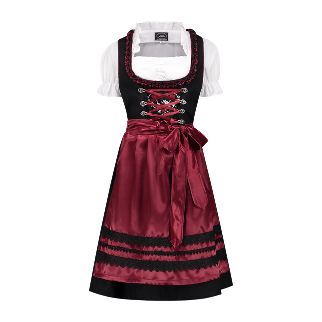 Negro Rojo Dirndl Vestido Oktoberfest Señoras Burdeos