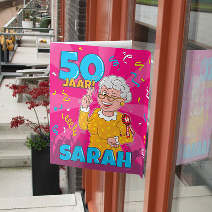 Cartel de escaparate Sarah 50 años 60cm