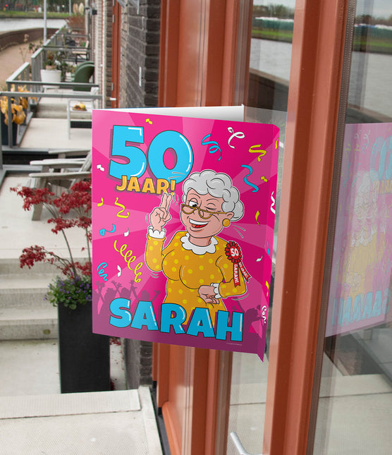 Cartel de escaparate Sarah 50 años 60cm