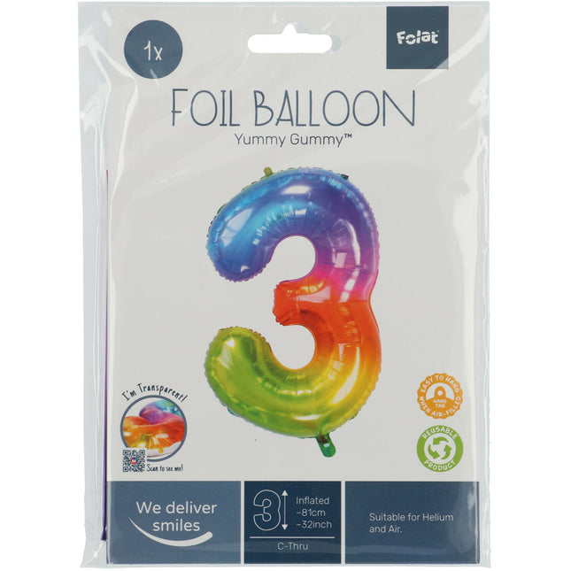 Globo de foil Figura 3 Arco Iris XL 81cm vacío