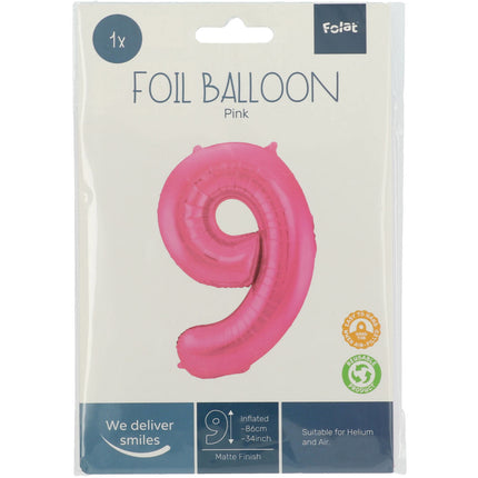 Globo Foil Figura 9 Rosa Mate XL 86cm vacío