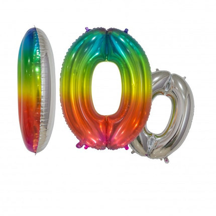 Globo de foil Figura 0 Arco Iris Transparente 66cm