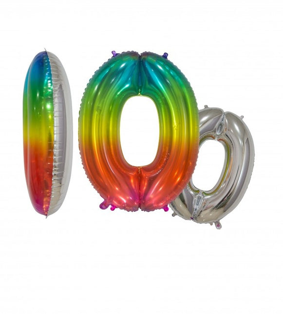 Globo de foil Figura 0 Arco Iris Transparente 66cm