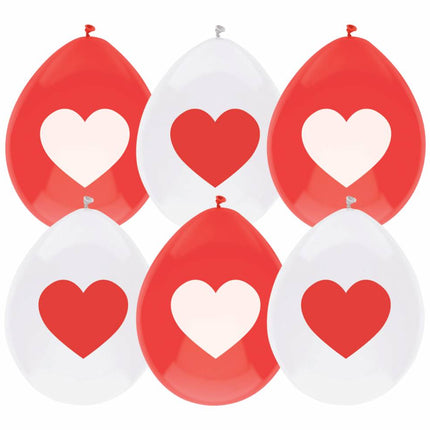 Globos Corazón Rojo Blanco 30cm 6pcs