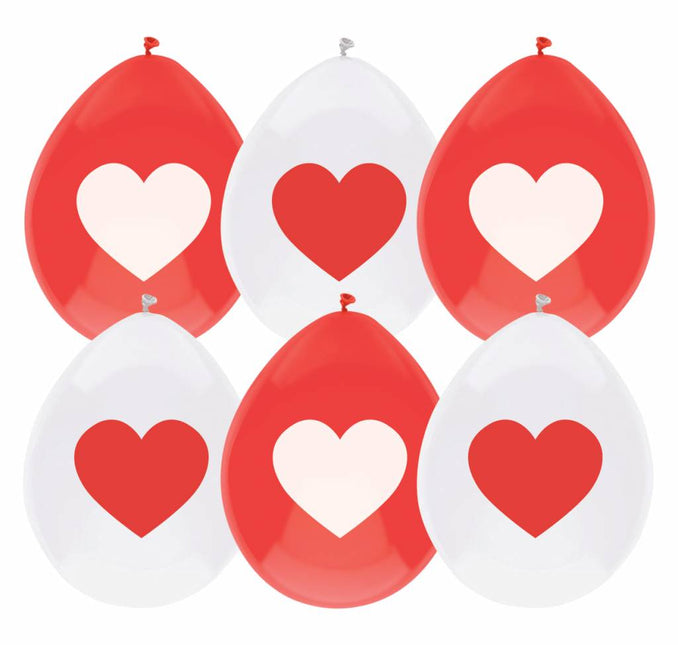 Globos Corazón Rojo Blanco 30cm 6pcs