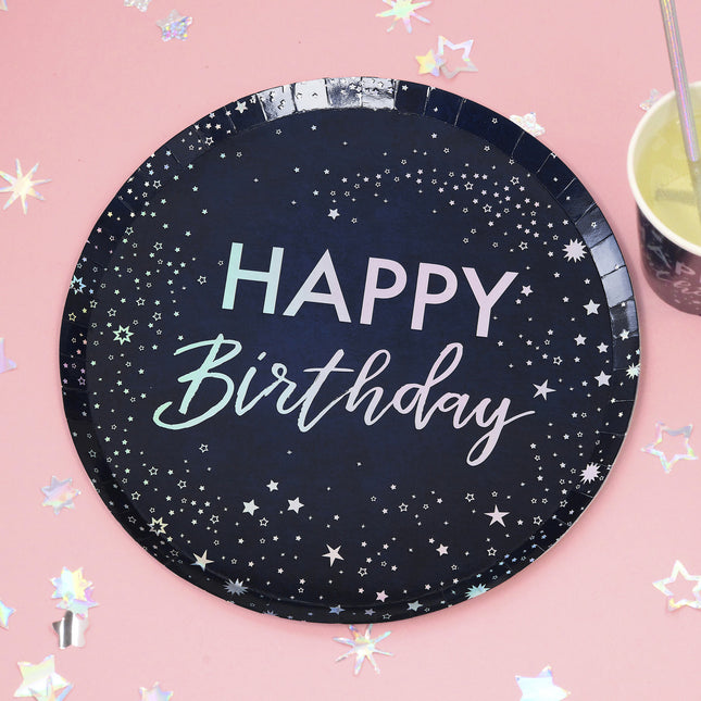 Platos Feliz Cumpleaños Estrellas 24.5cm 8pcs