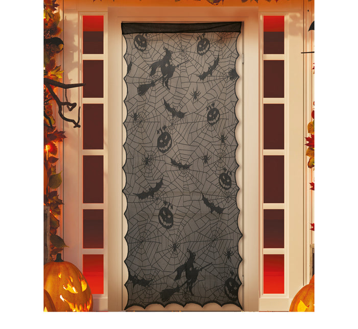 Cortina de puerta de Halloween negra de encaje 1,94 m