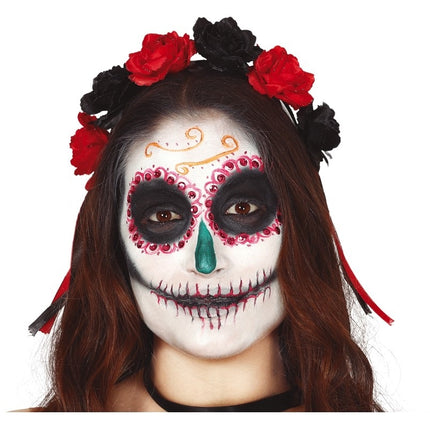 Diadema Halloween Flores Rojo Negro