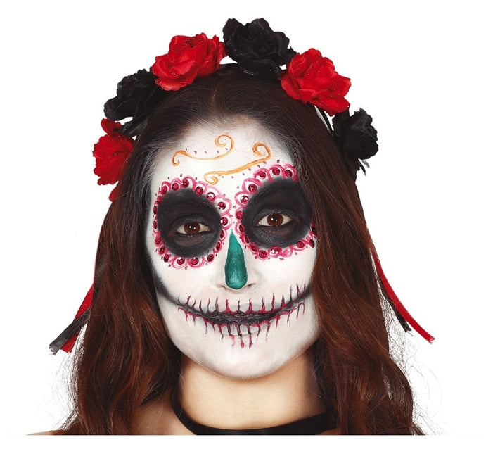 Diadema Halloween Flores Rojo Negro