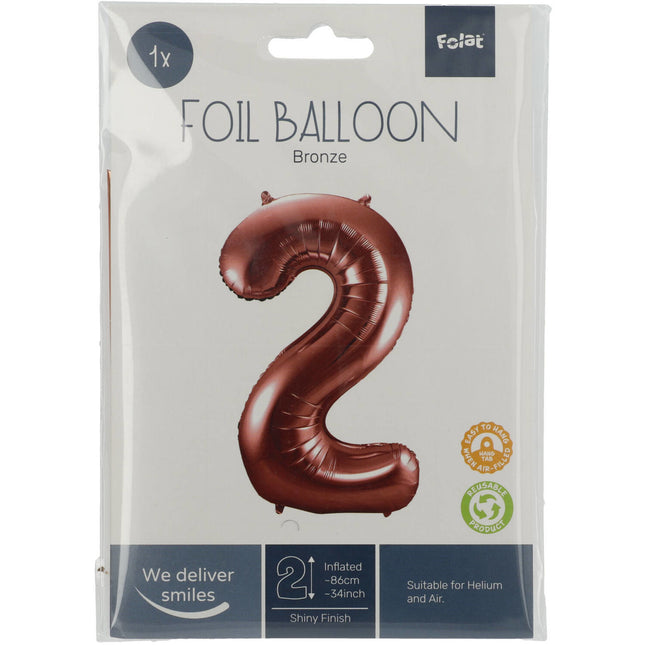 Globo Foil Figura 2 Bronce XL 86cm vacío