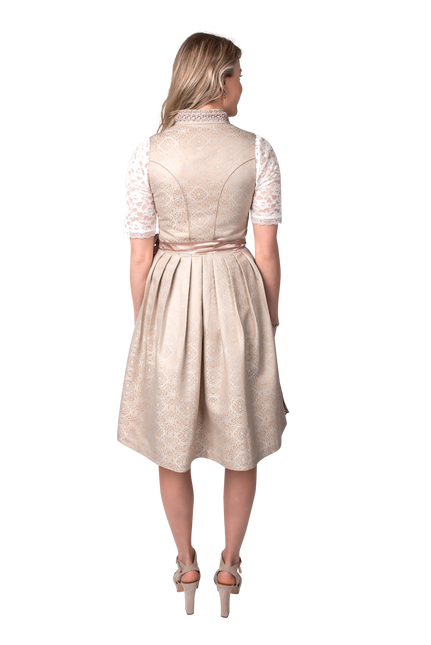 Rosa Blanco Crema Vestido Dirndl Oktoberfest Mujer Jaquard