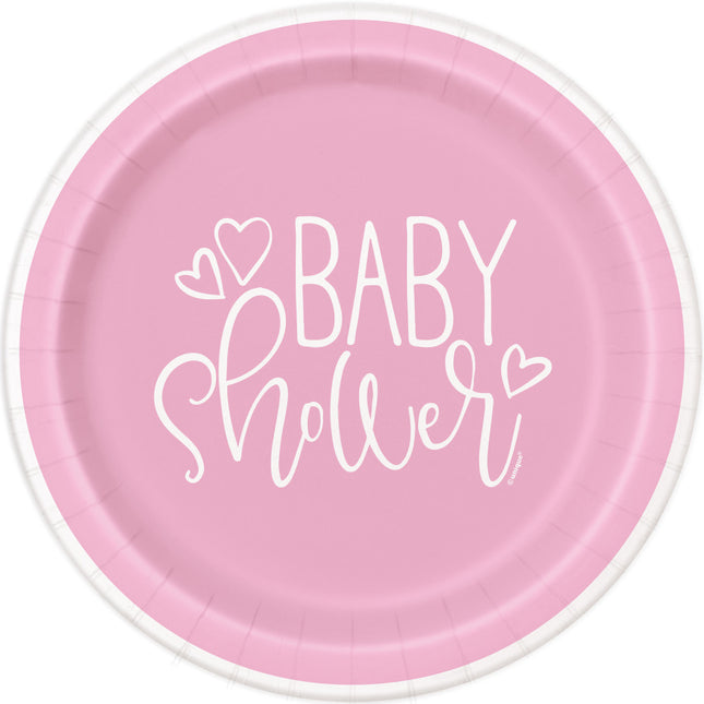 Platos Baby Shower Rosa 23cm 8pcs