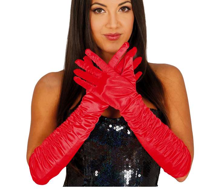 Guantes de Halloween Terciopelo Rojo 45cm