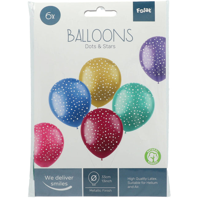 Globos Puntos y Estrellas de Colores 33cm 6pcs